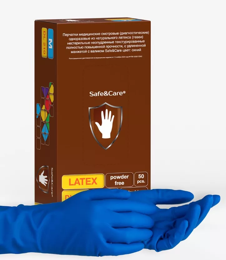 DL210 Перчатки Safe&Care смотровые латексные неопудренные повышенной прочности (1413)/500, (XL)