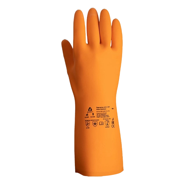 Перчатки Atom Comfort из латекса с хлопковым напыл.химич.воздействий, 320х0,7мм(12пар),
